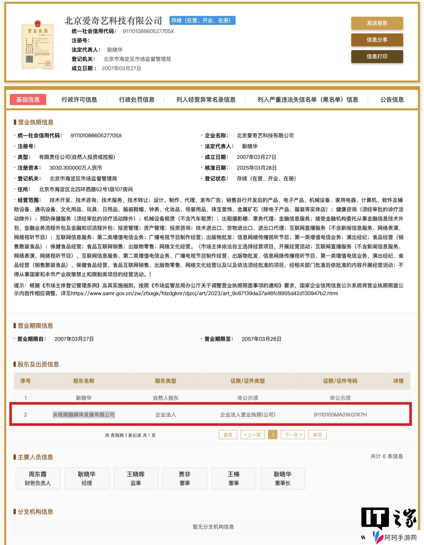 央视入股爱奇艺，持股比例占 0.9999%